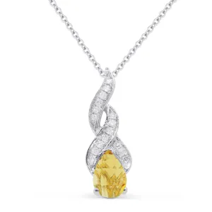 0.45Ct Citrine 16"pendant Necklace In 14K White Gold