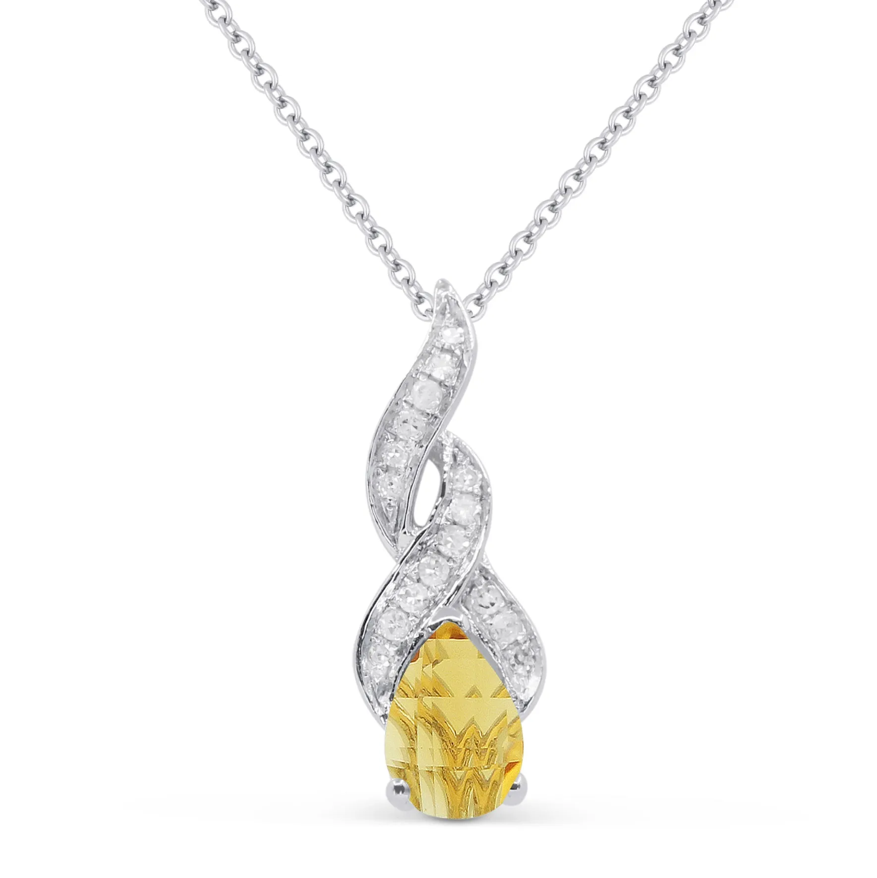 0.45Ct Citrine 16"pendant Necklace In 14K White Gold