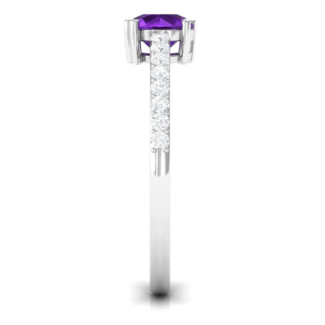 1 CT Round Shape Solitaire Amethyst Designer Promise Ring with Diamond