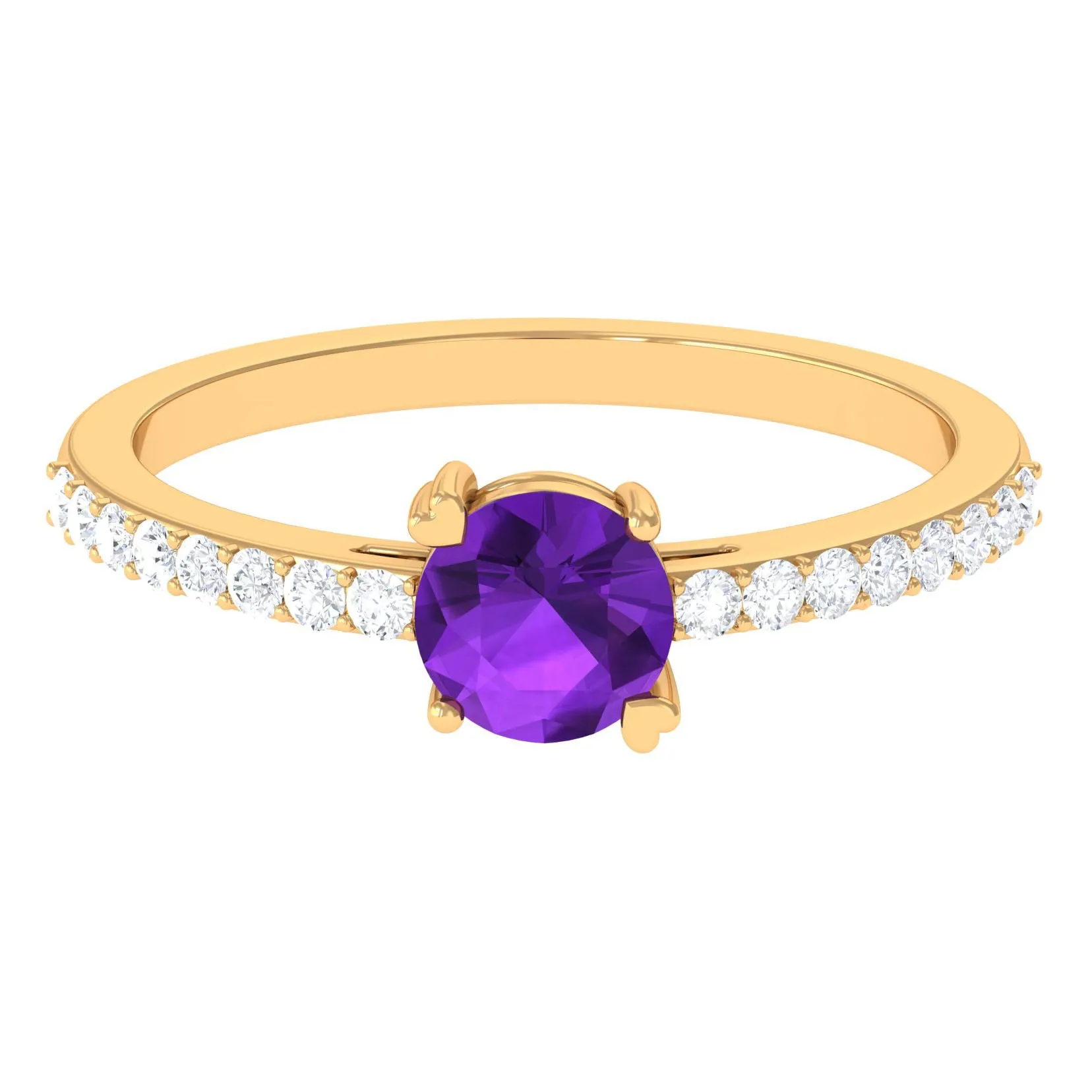 1 CT Round Shape Solitaire Amethyst Designer Promise Ring with Diamond