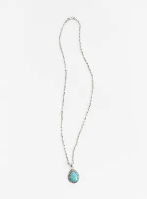 10 Cent Turquoise Teardrop Pendant Necklace Silver