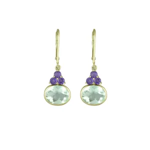 10K Yellow Gold Dangle Earrings with Amethyst and Green Amethyst