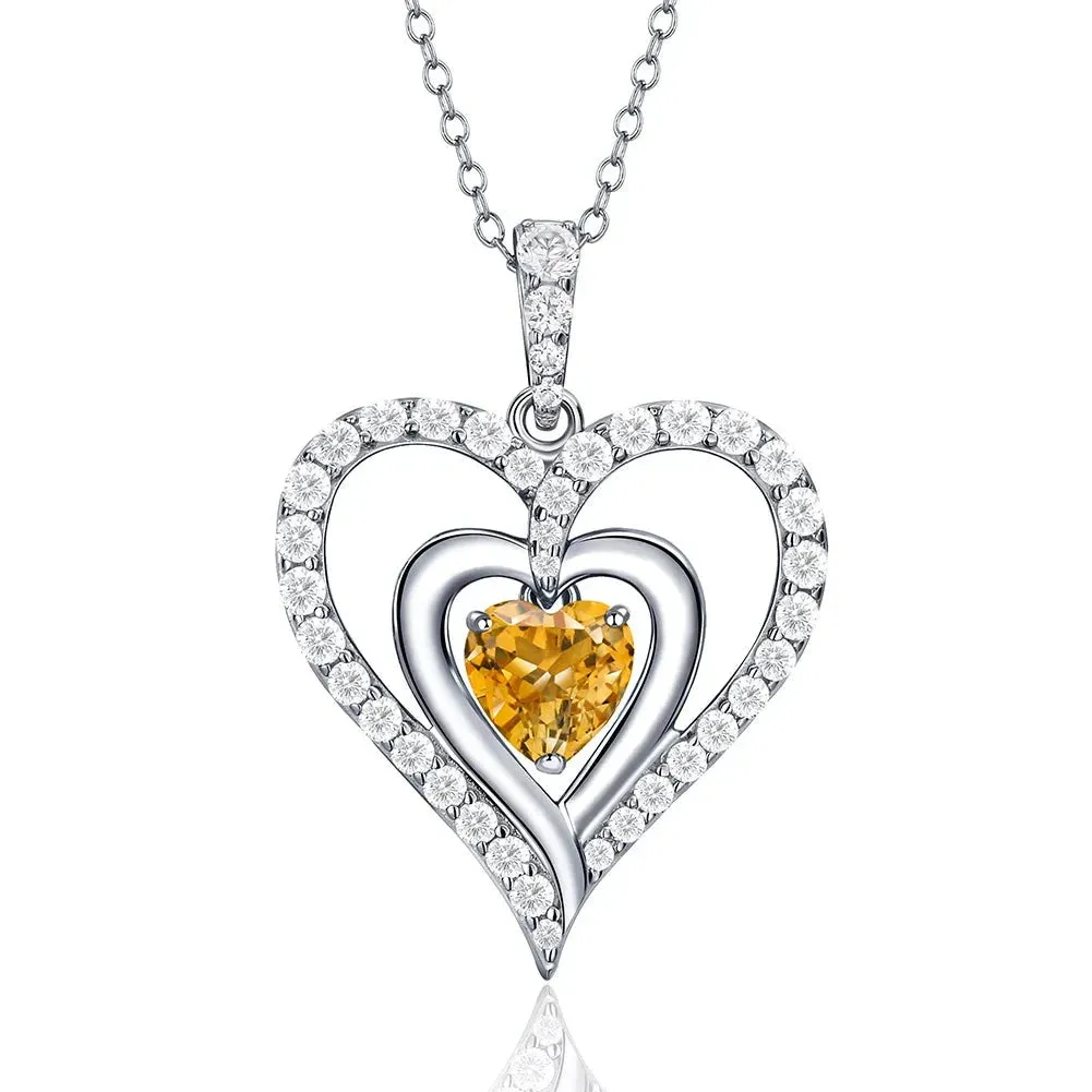 12 Birthstone Gemstone Heart-shaped Necklace