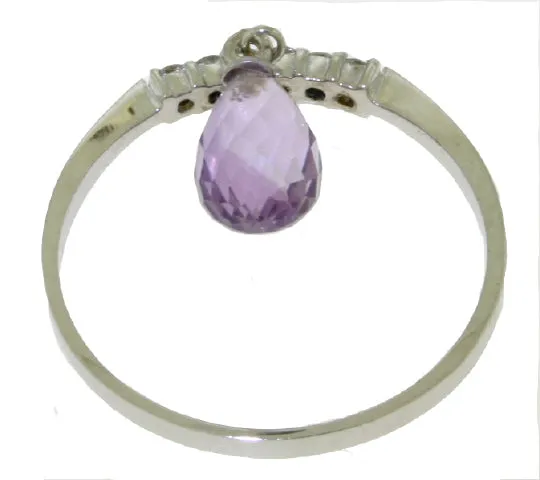 1.45 Carat 14K Solid Yellow Gold Ring Natural Diamond Dangling Amethyst