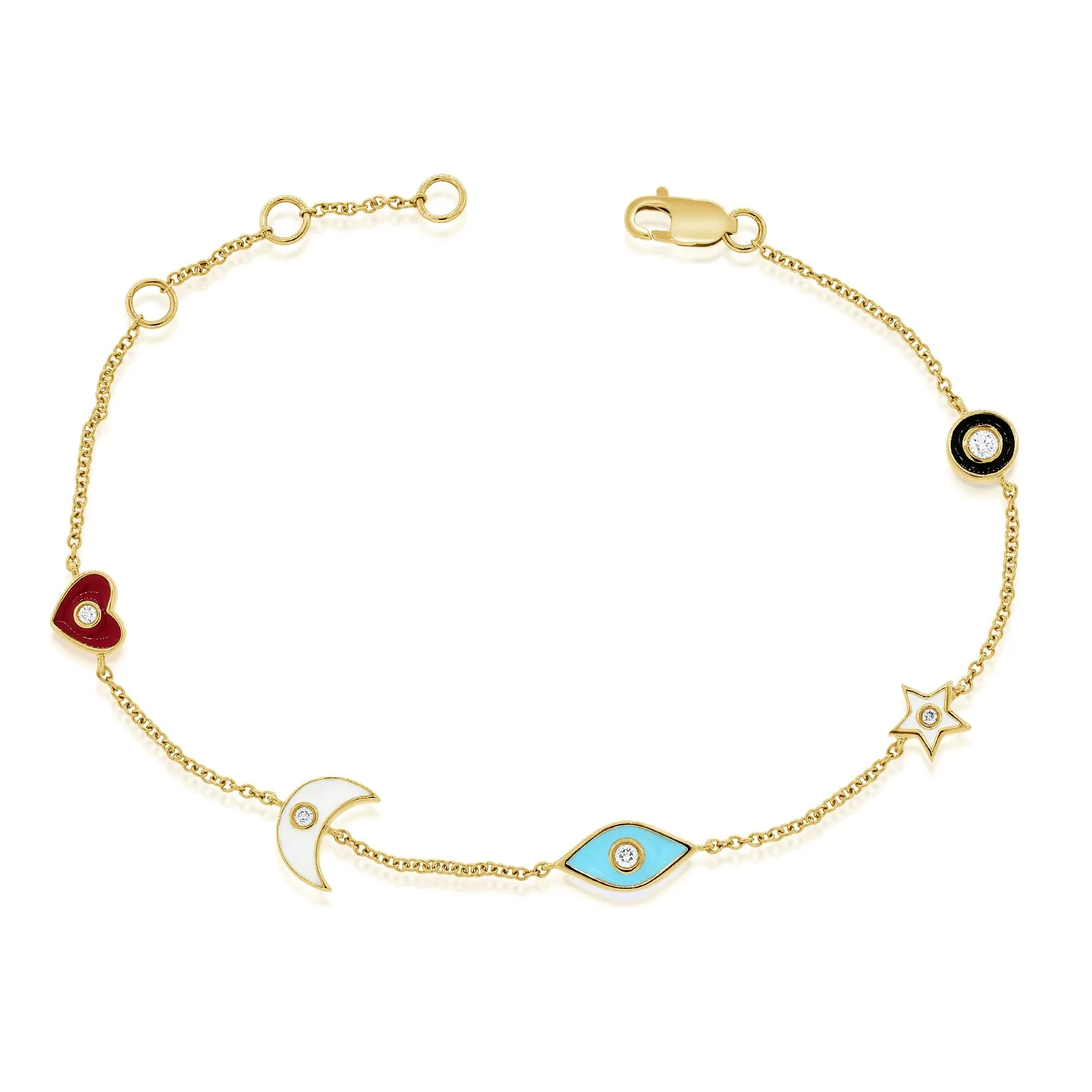 14k Gold & Diamond Evil Eye Bracelet - 0.09ct