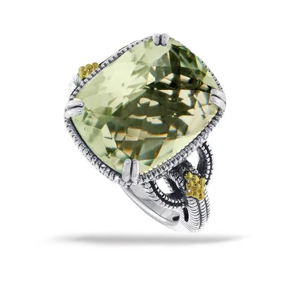 14K Gold and 925 Sterling Silver Ring in Green Amethyst (145NR5979TGA)