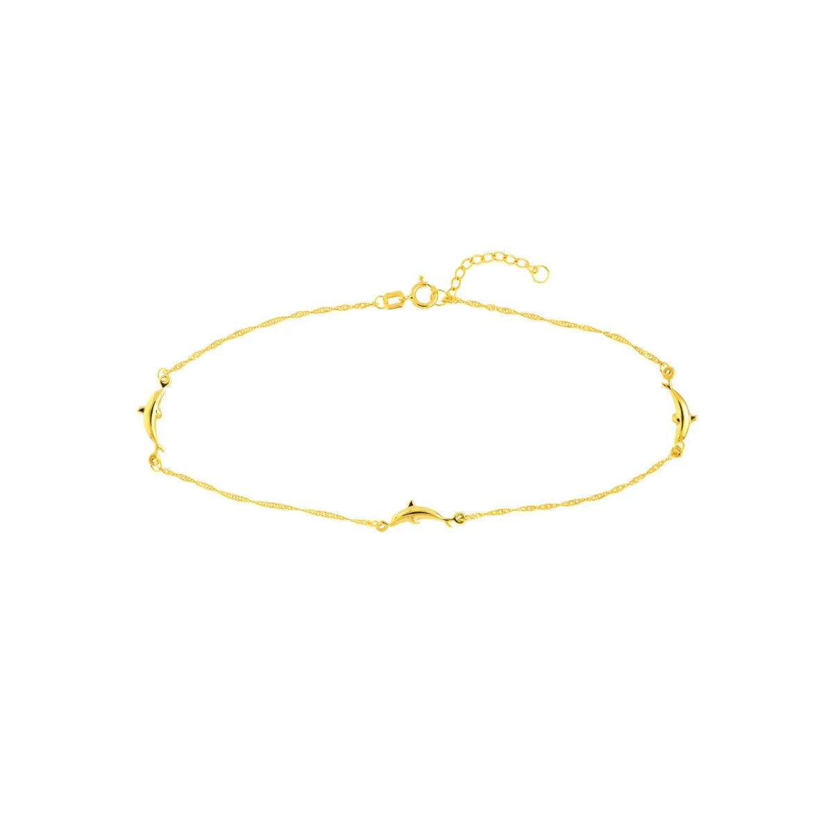 14K Gold Dolphin Trio Adjustable Anklet