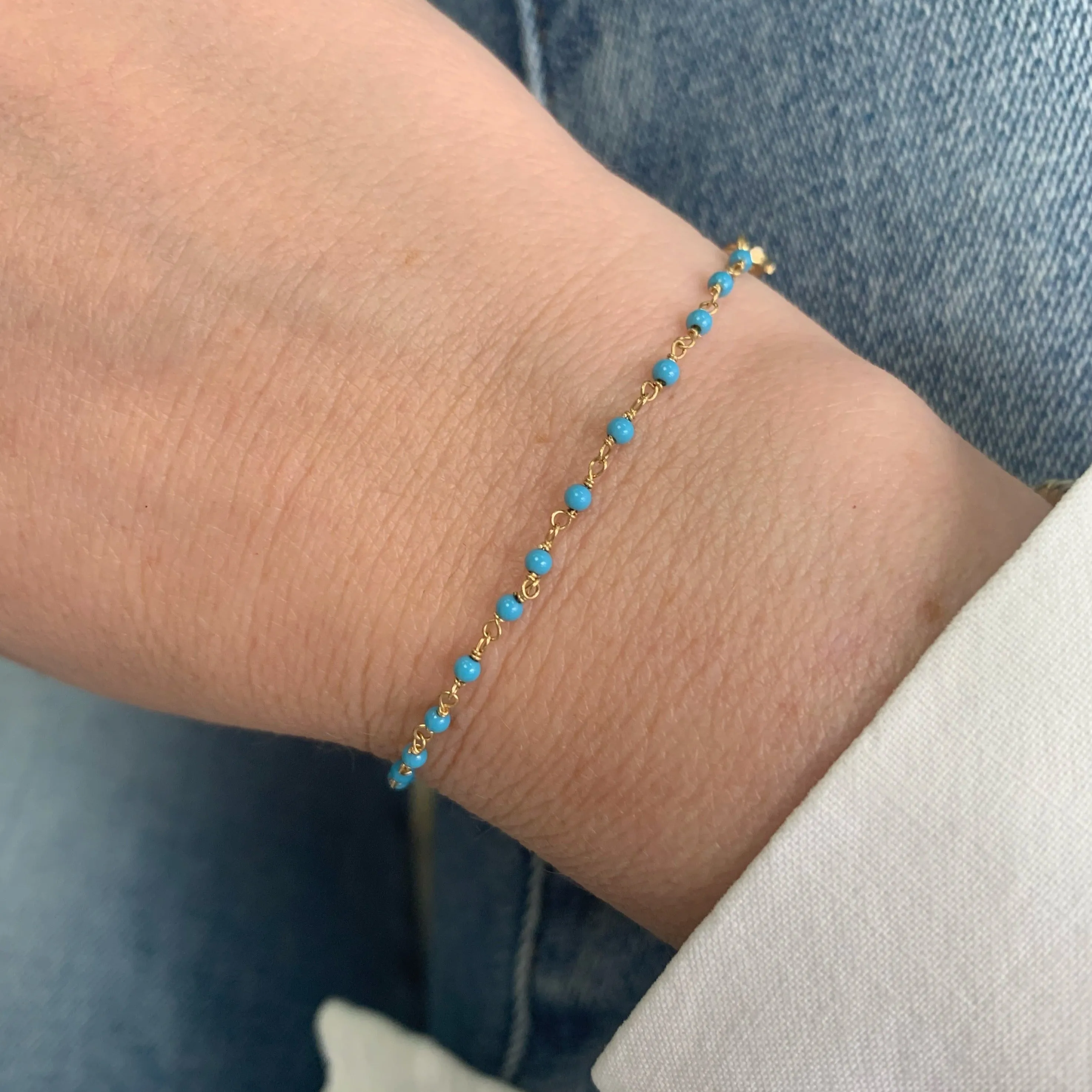 14K Gold Turquoise Bead Bracelet