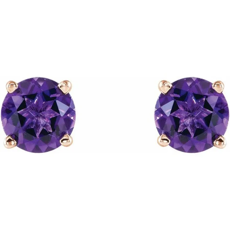 14K Rose 5 mm Natural Amethyst Stud Earrings