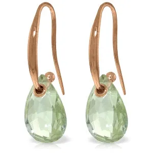 14K Solid Rose Gold Fish Hook Green Amethyst Earrings