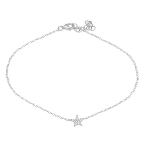 14K White Gold Star Diamond Anklet