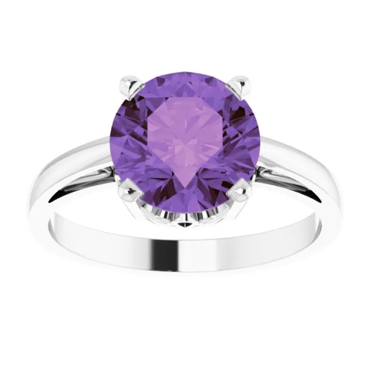 14K White Natural Amethyst Ring