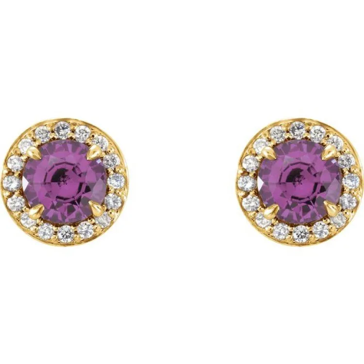 14K Yellow 3.5 mm Natural Amethyst & 1/8 CTW Natural Diamond Earrings