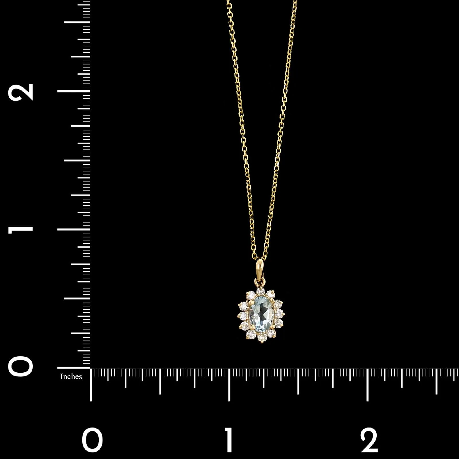 14K Yellow Gold Estate Aquamarine and Diamond Halo Pendant Necklace