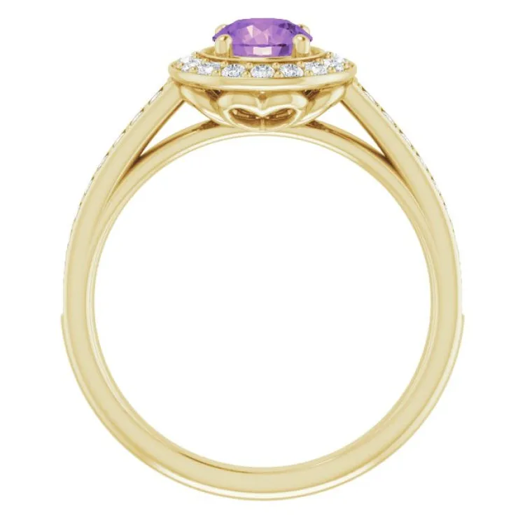 14K Yellow Natural Amethyst & 1/3 CTW Natural Diamond Ring