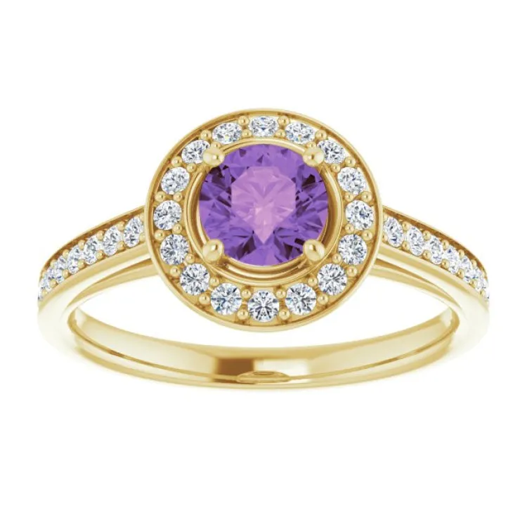 14K Yellow Natural Amethyst & 1/3 CTW Natural Diamond Ring