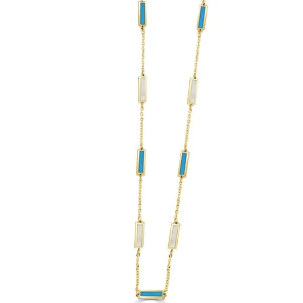 14K Yellow Turquoise and Mother of Pearl 18 inch Necklace