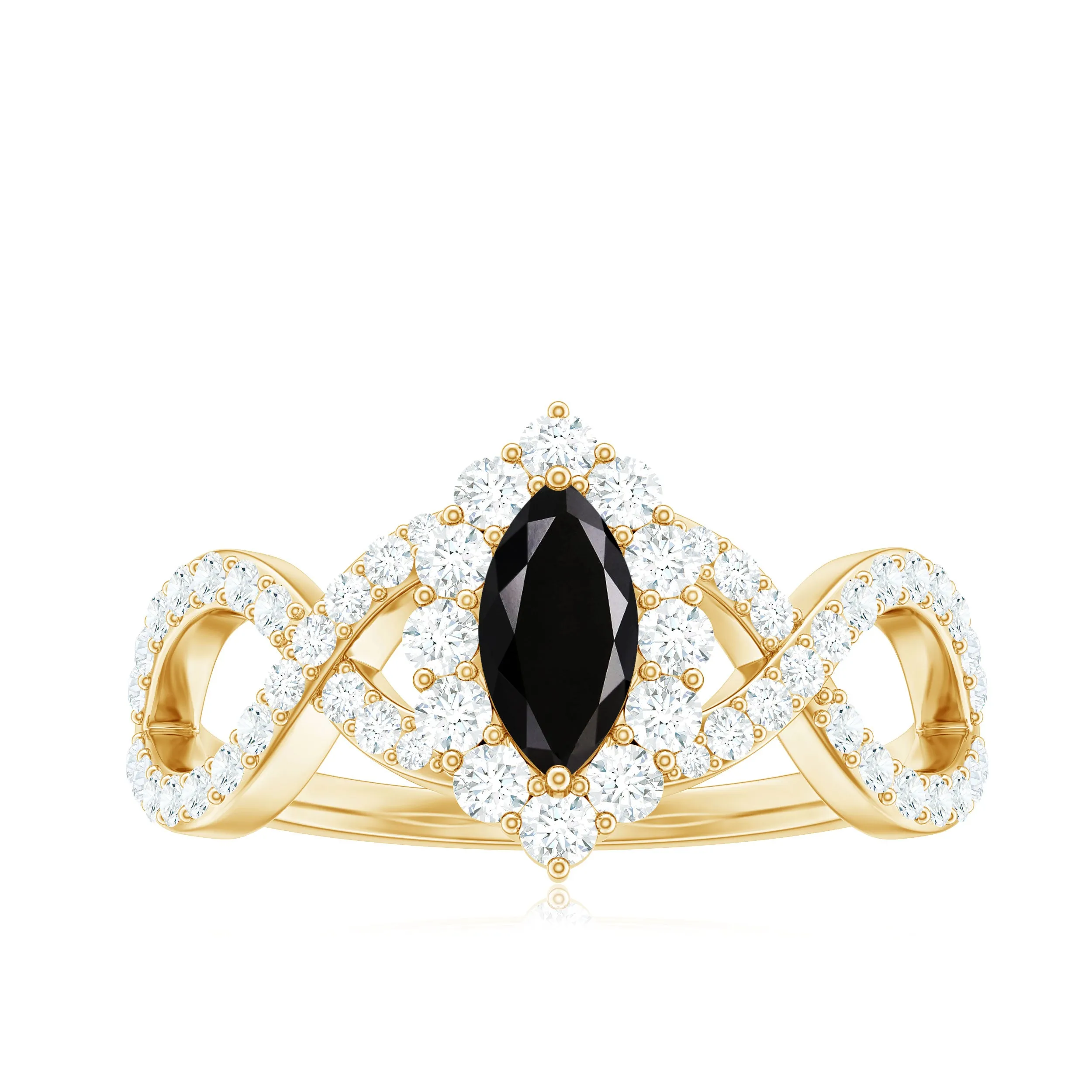 1.5 Ct Black Onyx Crossover Engagement Ring with Diamond