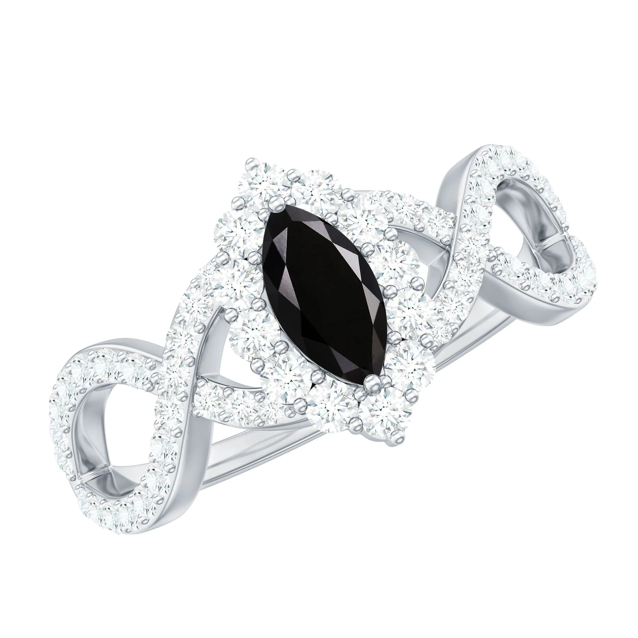 1.5 Ct Black Onyx Crossover Engagement Ring with Diamond