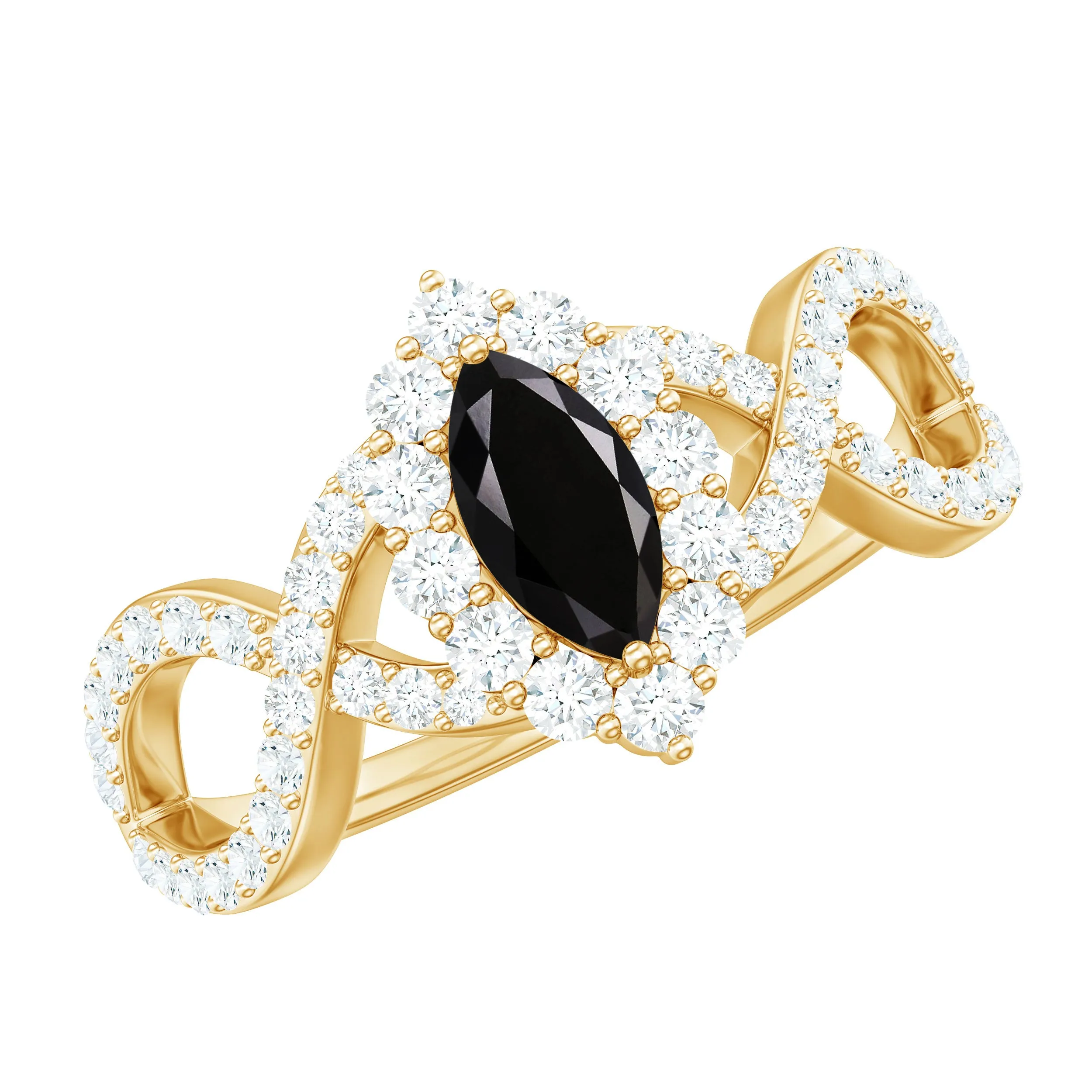 1.5 Ct Black Onyx Crossover Engagement Ring with Diamond