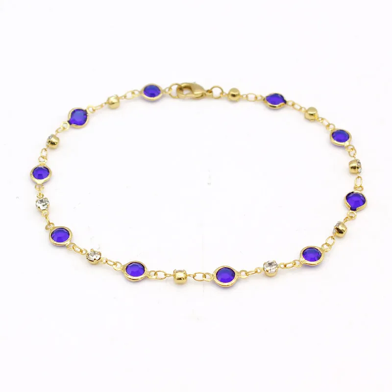 18K Gold Filled High Polish Finsh Blue Crystal Ankle Bracelet JJA02