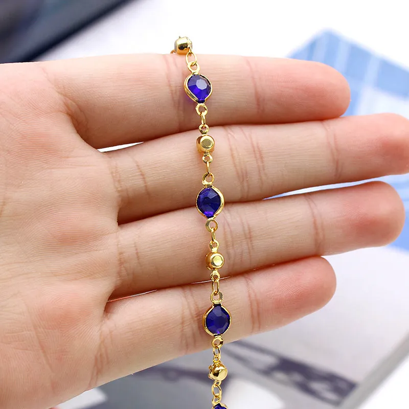 18K Gold Filled High Polish Finsh Blue Crystal Ankle Bracelet JJA02