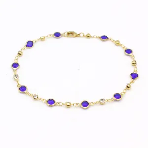 18K Gold Filled High Polish Finsh Blue Crystal Ankle Bracelet JJA02