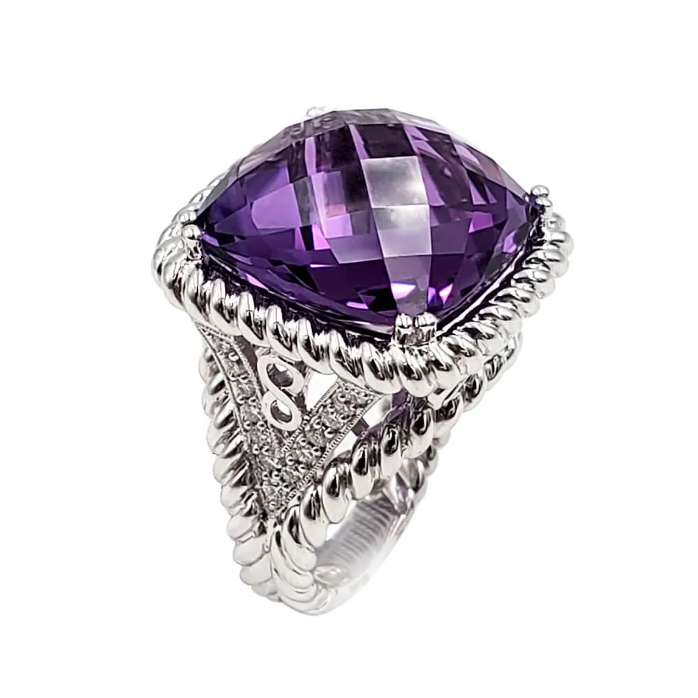 18K White Gold Diamond Amethyst Ring