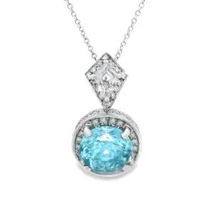 18k White Gold Diamond & Aquamarine Pendant