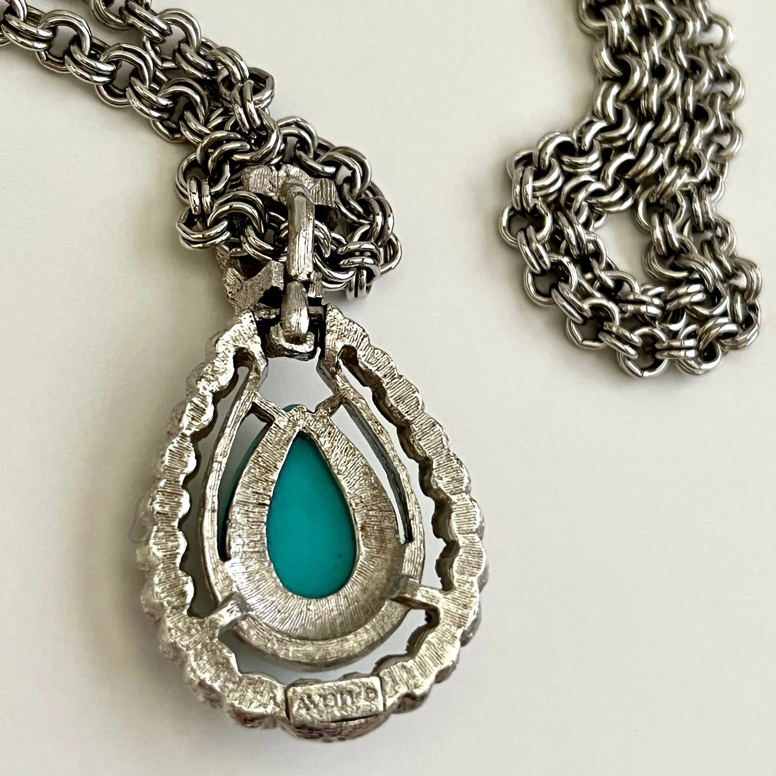 1972 Avon Blue Teardrop Pendant Necklace