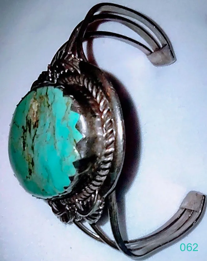 2 1/2" by 3 1/2" Sterling Silver Turquoise Bangle Bracelet