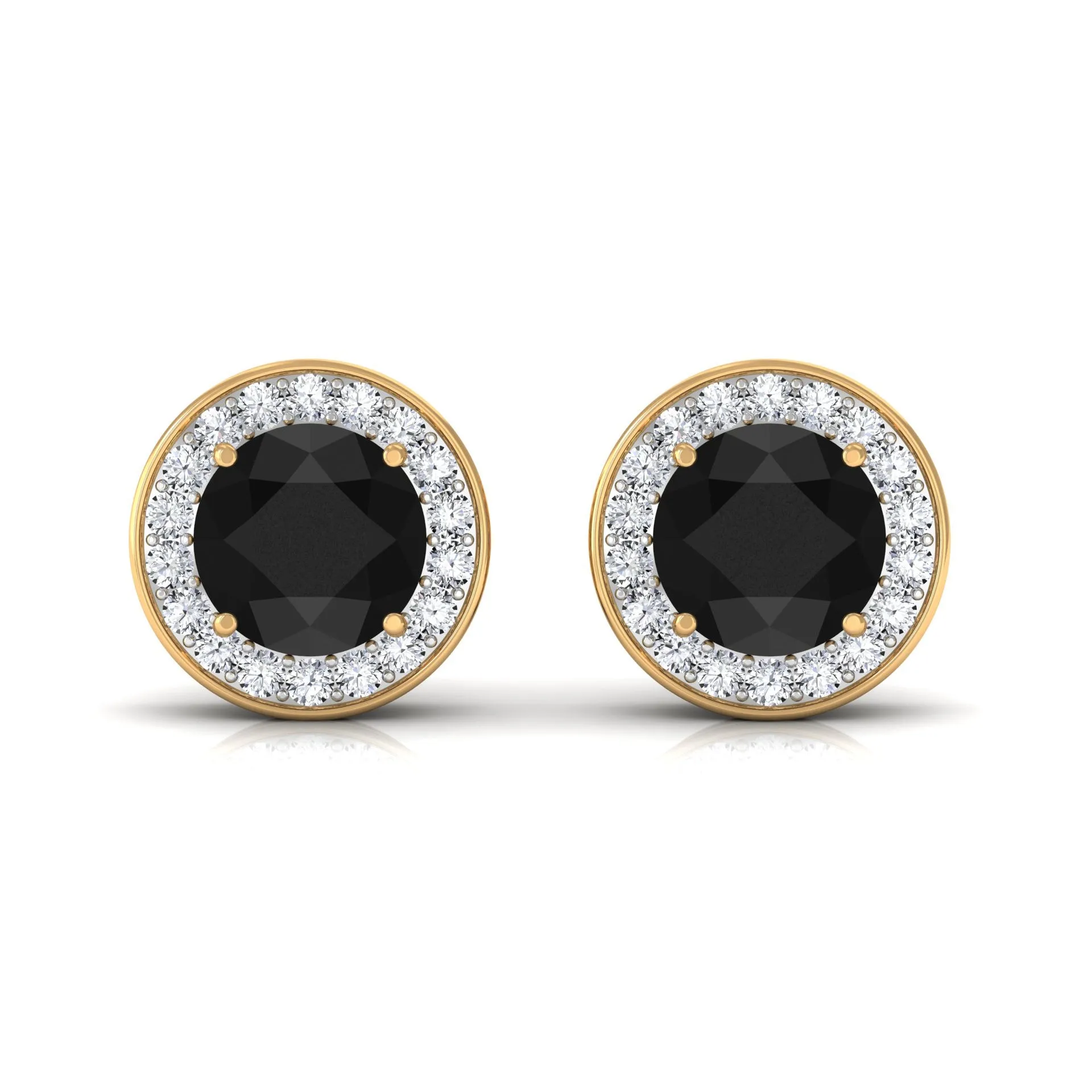 2 CT Classic Black Onyx and Diamond Halo Stud Earrings