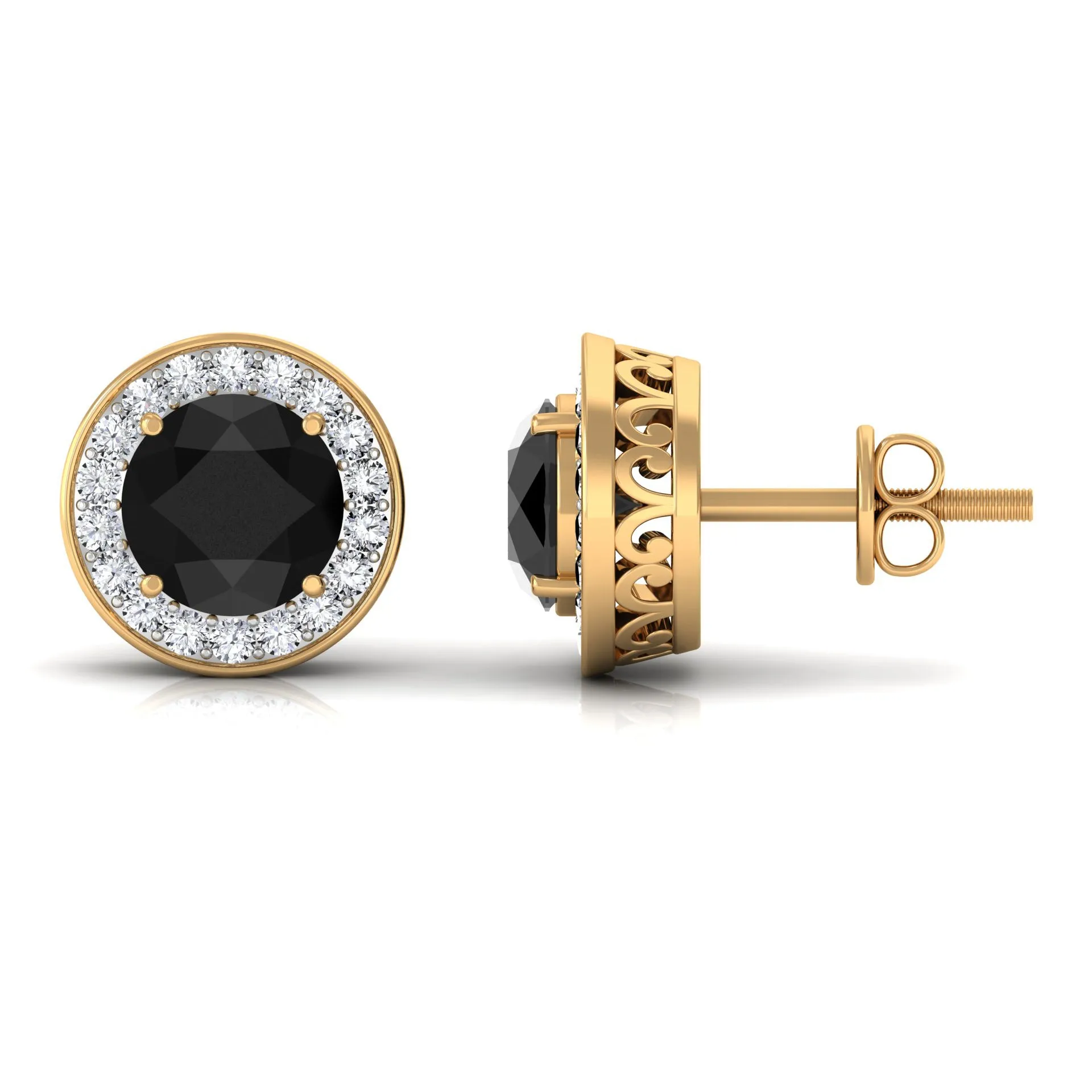 2 CT Classic Black Onyx and Diamond Halo Stud Earrings