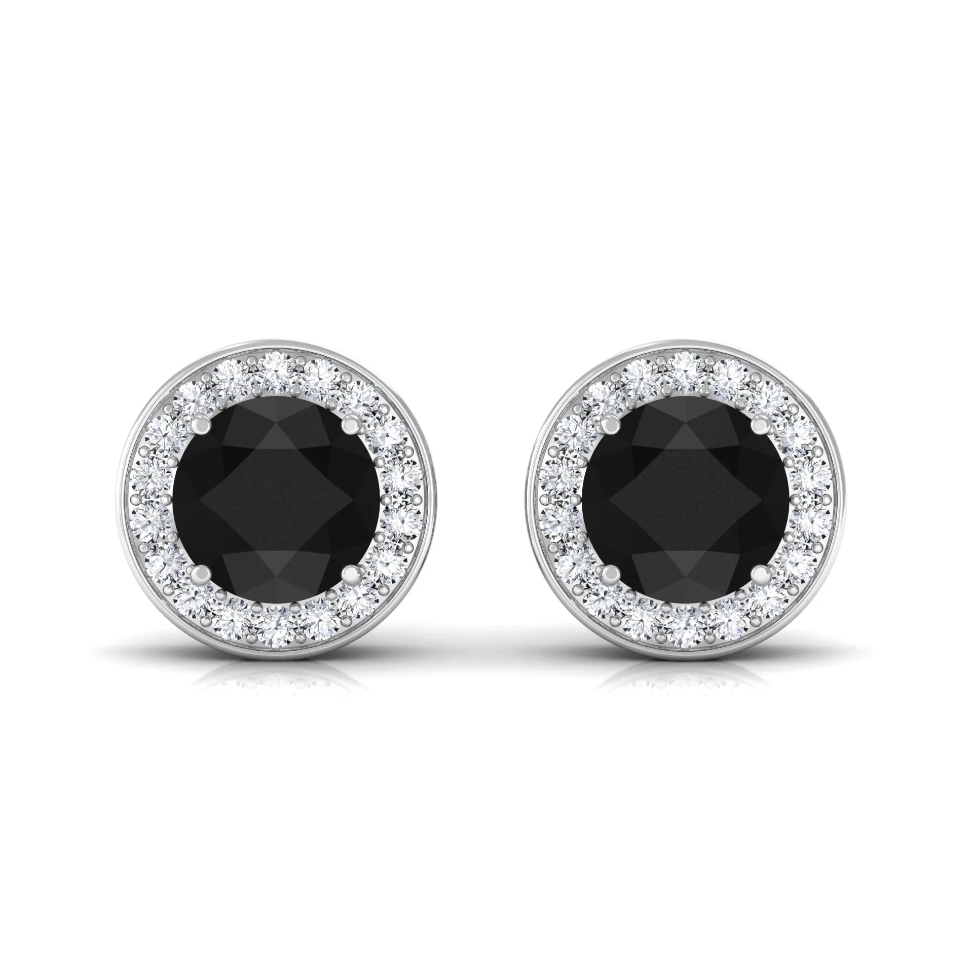 2 CT Classic Black Onyx and Diamond Halo Stud Earrings