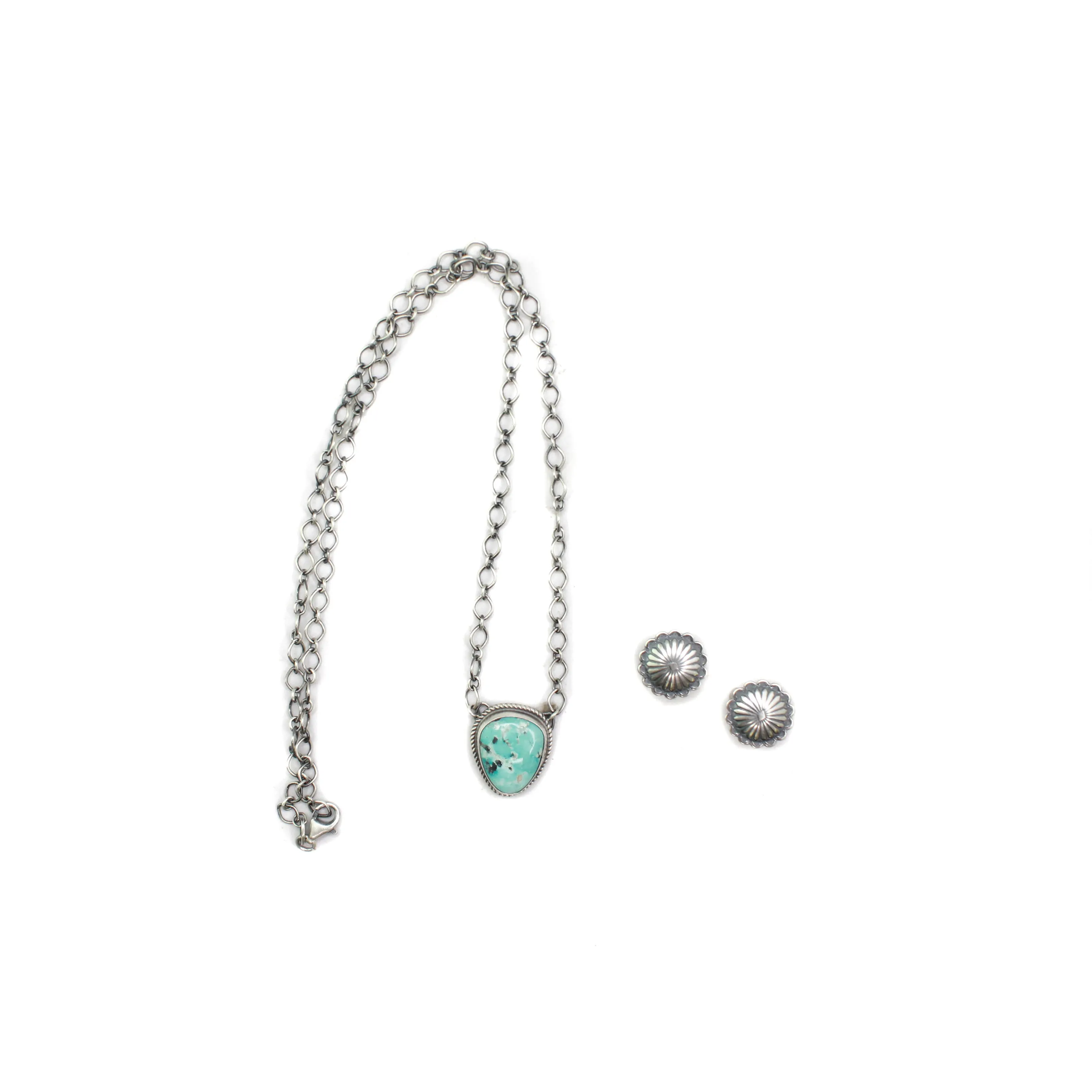 2024 BLACK FRIDAY - Single Stone Turquoise Necklace & Concho Stud Set - C