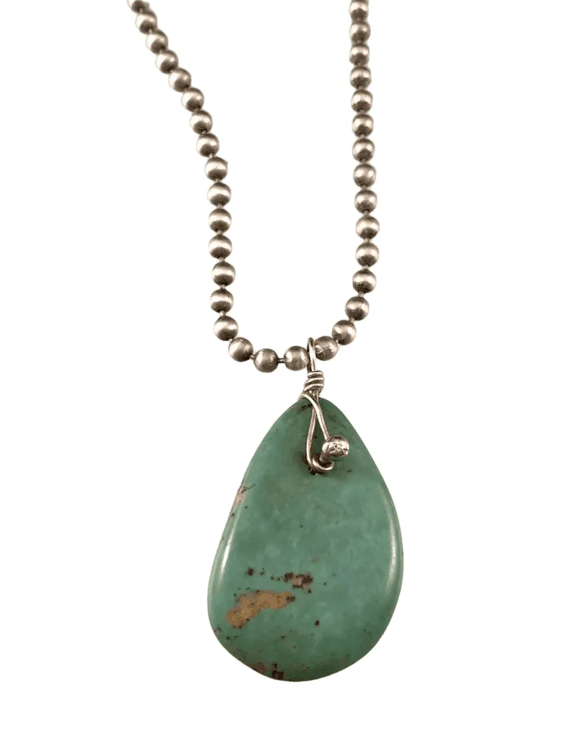 20" Sterling Silver Turquoise Teardrop Charm Necklace