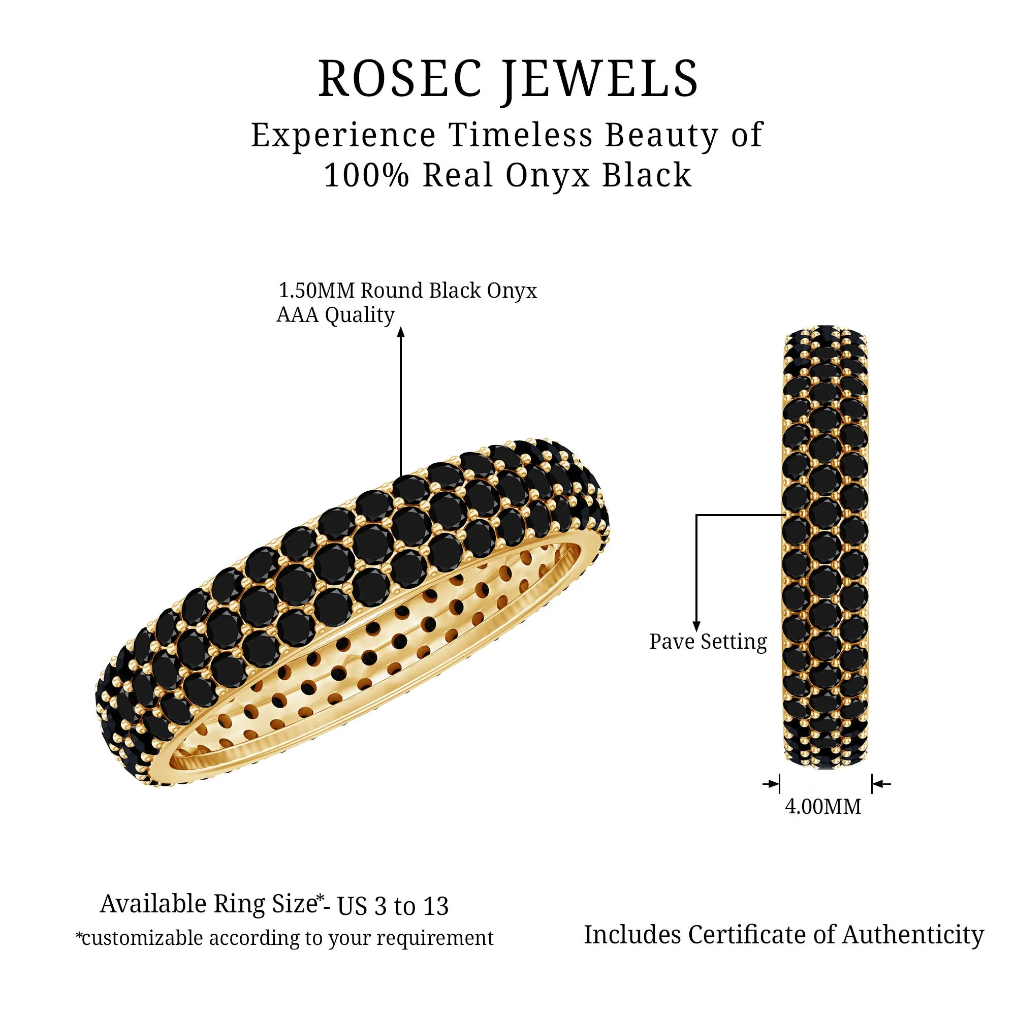 2.5 CT Black Onyx Classic Eternity Band Ring in Gold