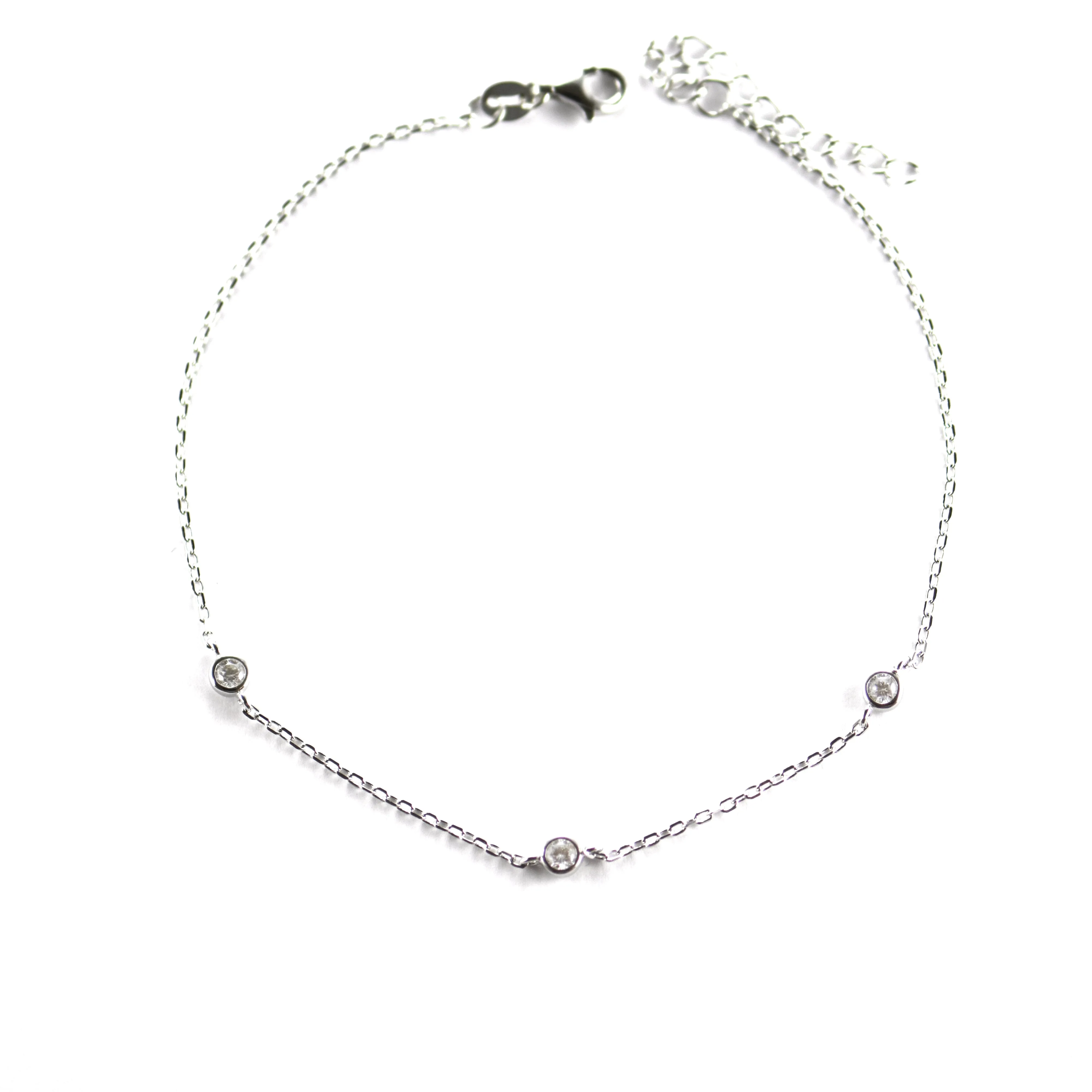 3 CZ silver anklet