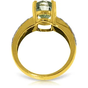 3.2 Carat 14K Solid Yellow Gold Ring Natural Diamond Green Amethyst