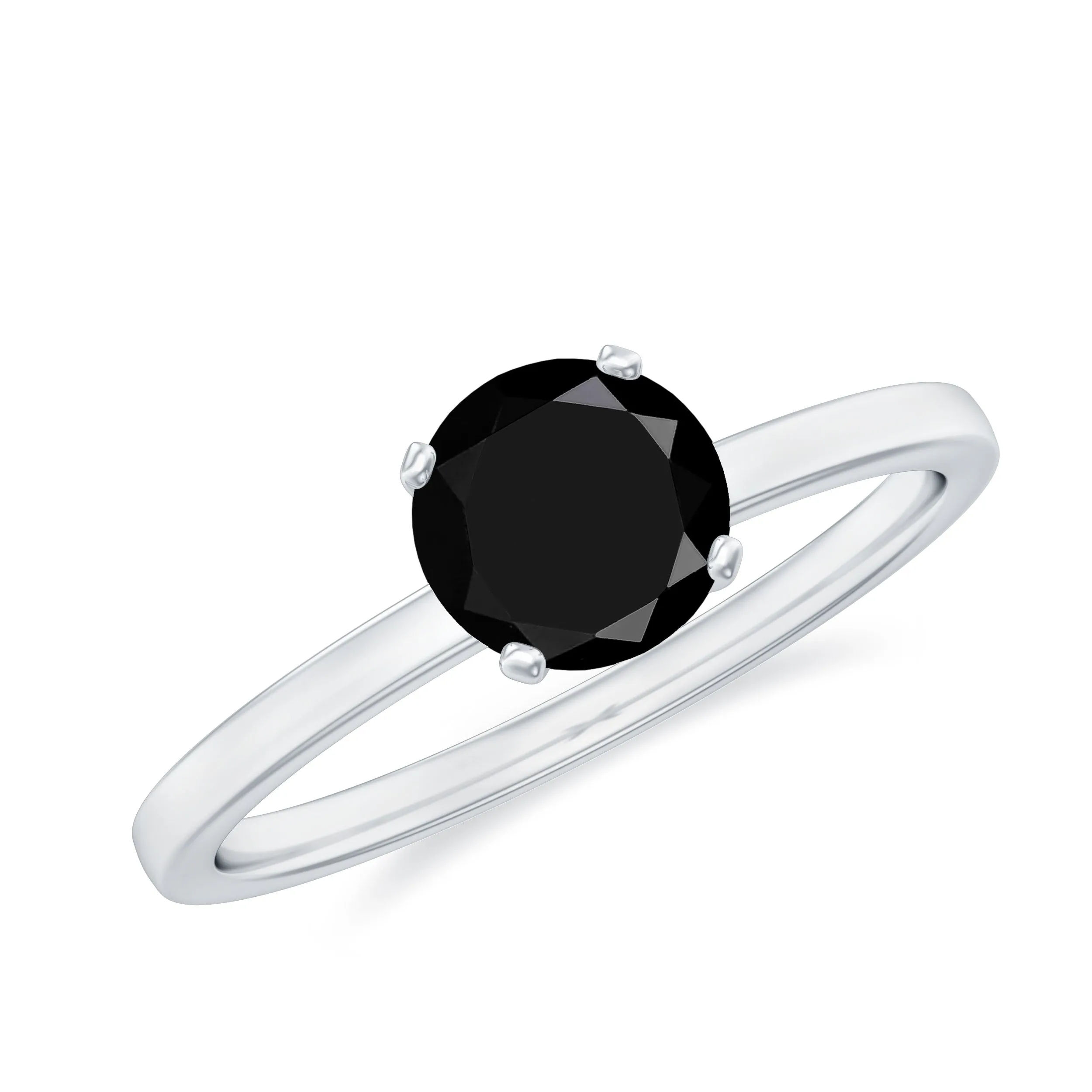 6 MM Round Cut Black Onyx Solitaire Engagement Ring in Gold