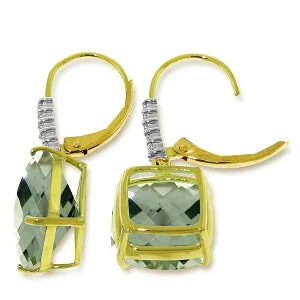 7.35 Carat 14K Solid Yellow Gold Leverback Earrings Diamond Green Amethyst