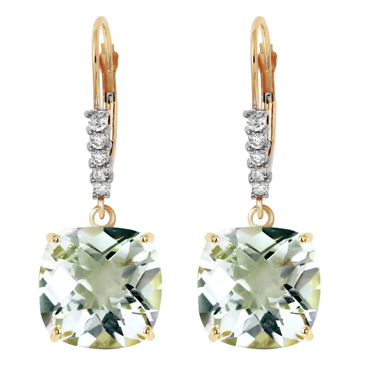 7.35 Carat 14K Solid Yellow Gold Leverback Earrings Diamond Green Amethyst