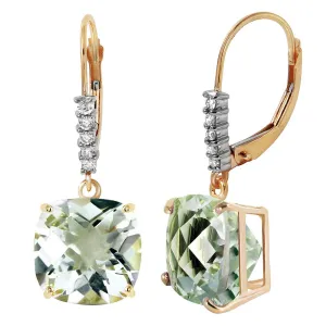 7.35 Carat 14K Solid Yellow Gold Leverback Earrings Diamond Green Amethyst