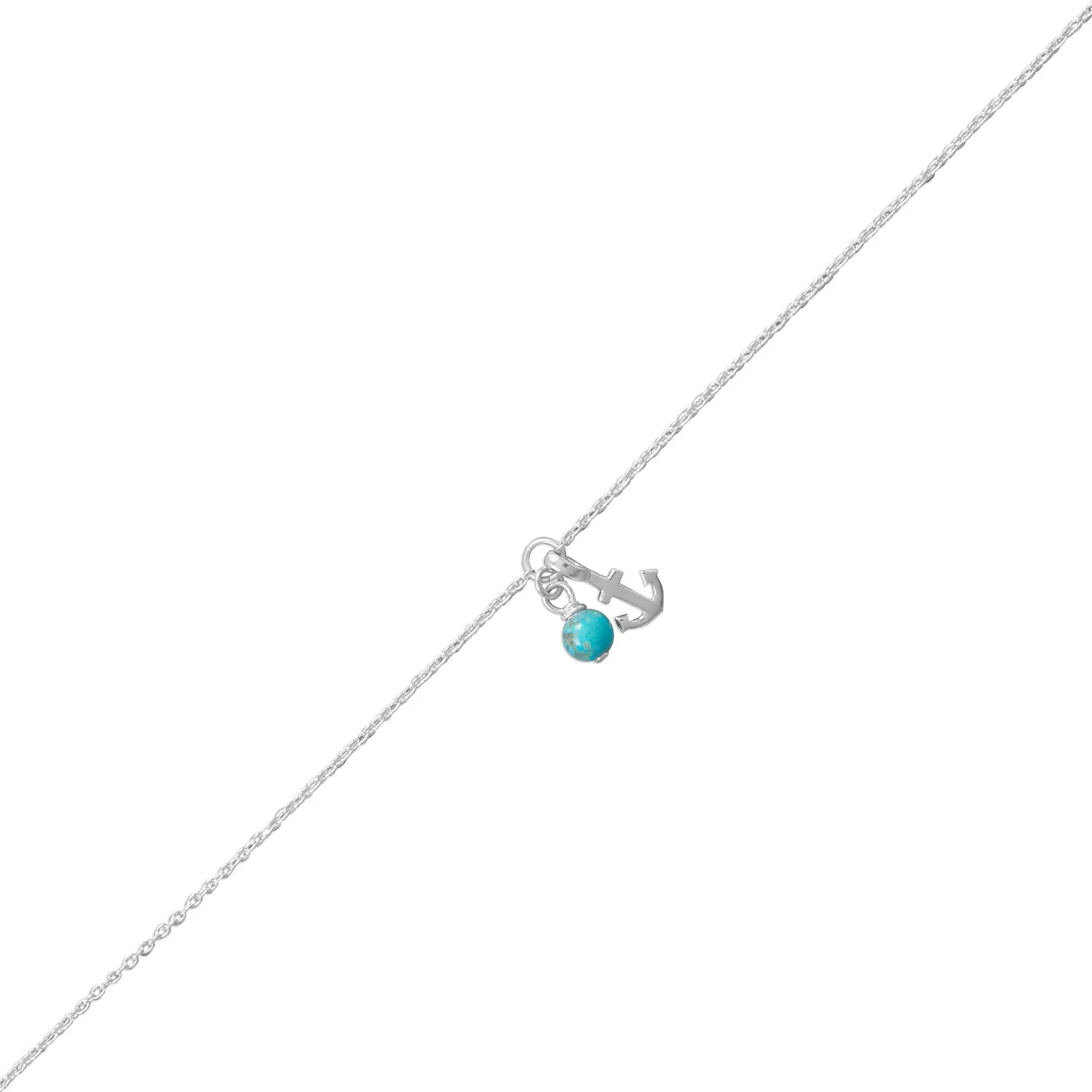 9.25"   .75" Anchor and Turquoise Charm Anklet