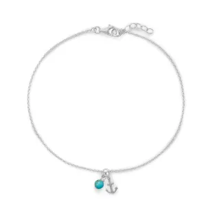 9.25"   .75" Anchor and Turquoise Charm Anklet