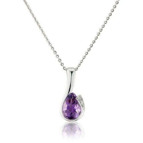 9ct White Gold Amethyst Pendant on Chain MMCH038-6WDAM