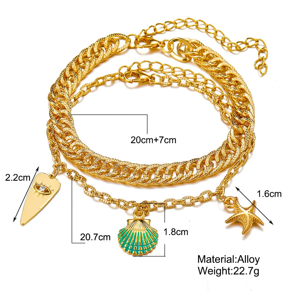 Alloy Starfish Shell Pendant Anklet Women