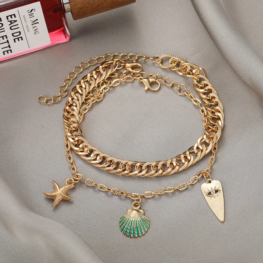 Alloy Starfish Shell Pendant Anklet Women