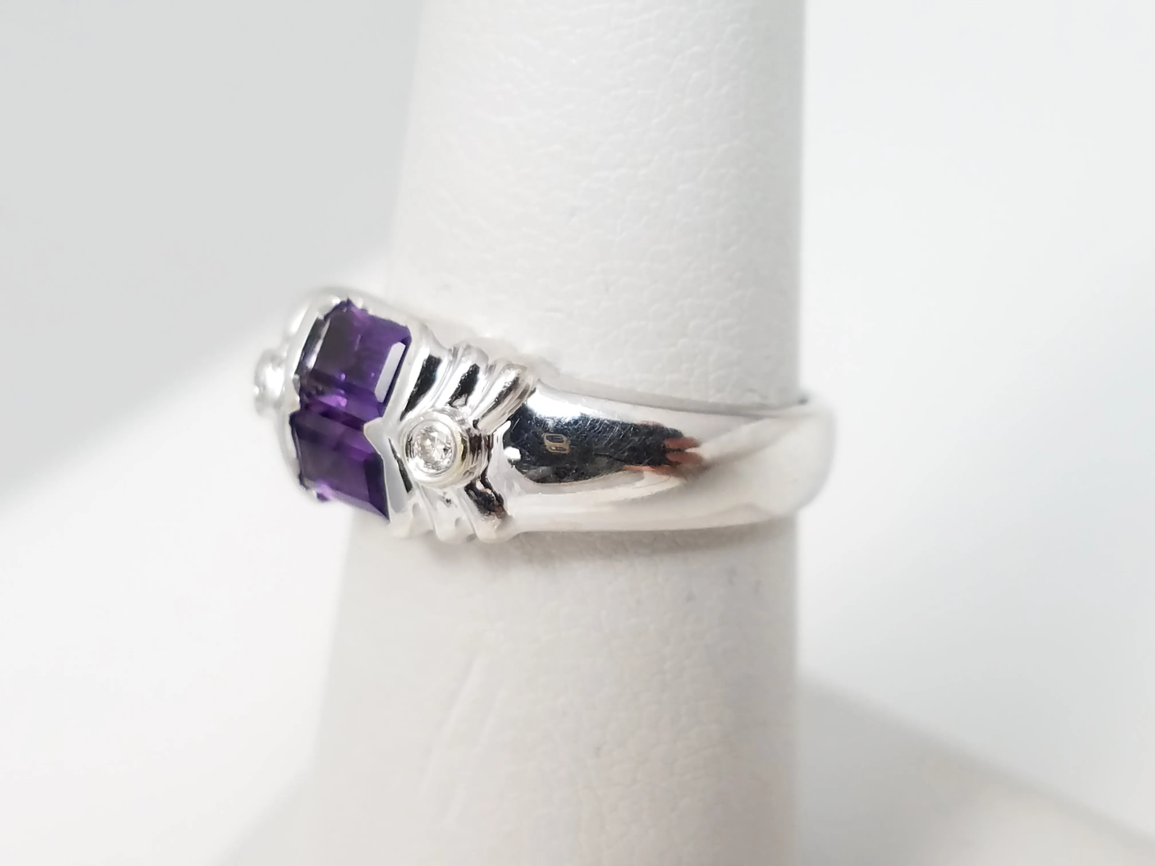 Amazing 14k White Gold Natural Amethyst Diamond Custom Ring