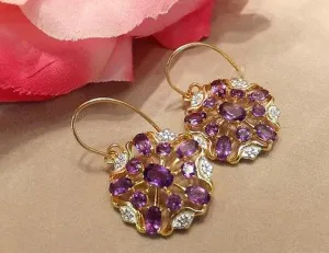 Amethyst and White Topaz Gemstone Gold Earrings